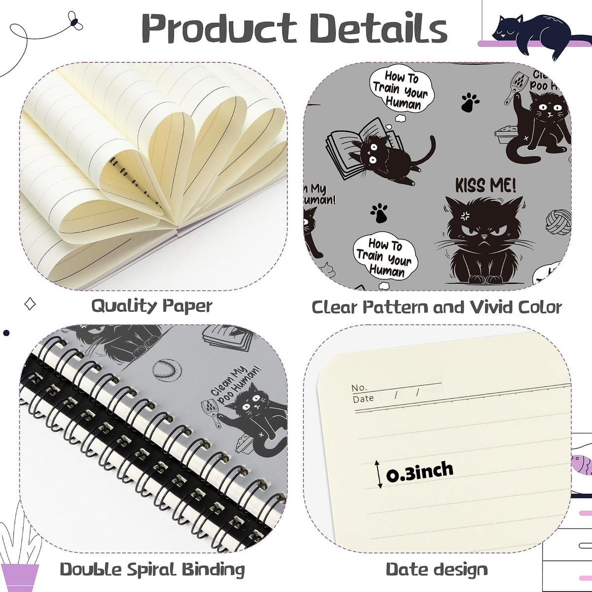 Xqumoi black cat notebook cover design close up