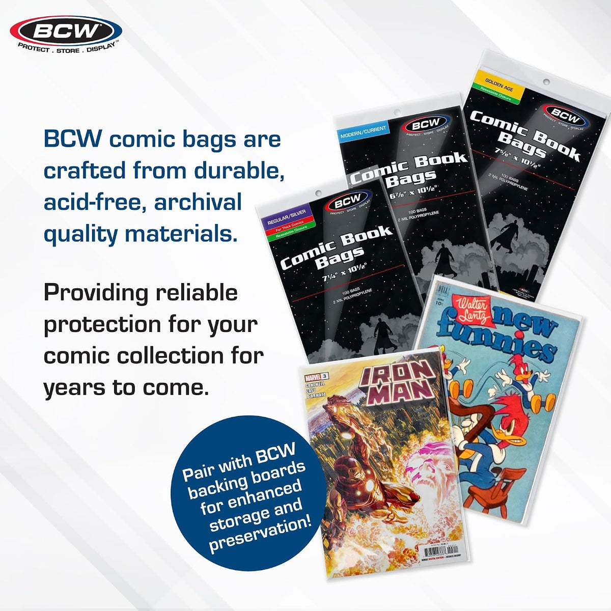 Crystal clear comic bag holding a comic book