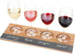 Twine rustic acacia wood wine flight board front view with slate chalkboard