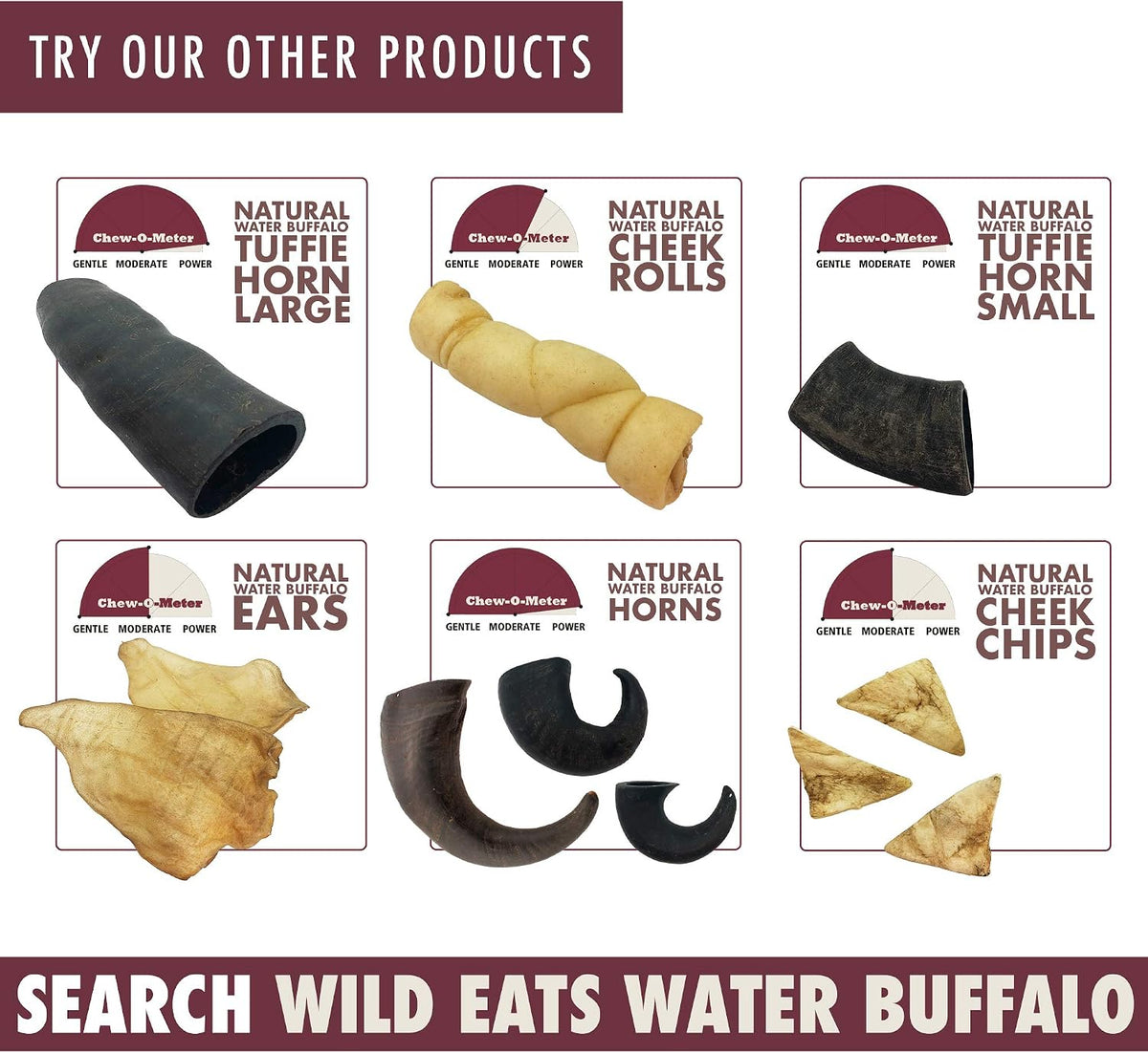 Top view of Wild Eats natural buffalo horn medium chew