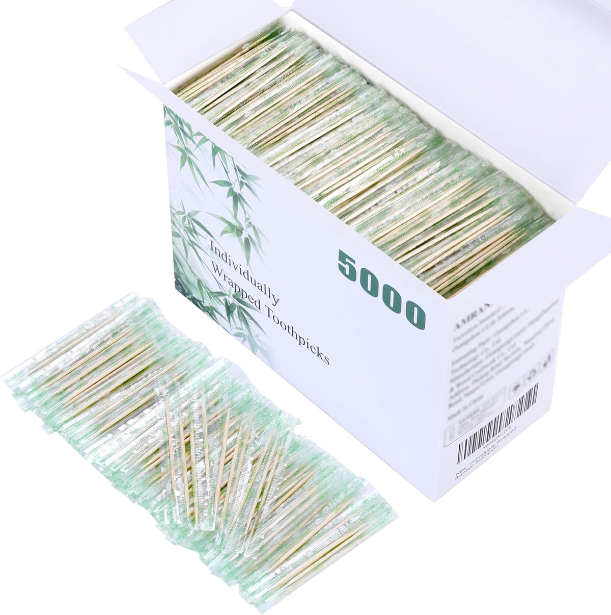 Amrankuo individually wrapped bamboo wooden toothpicks bulk box front view