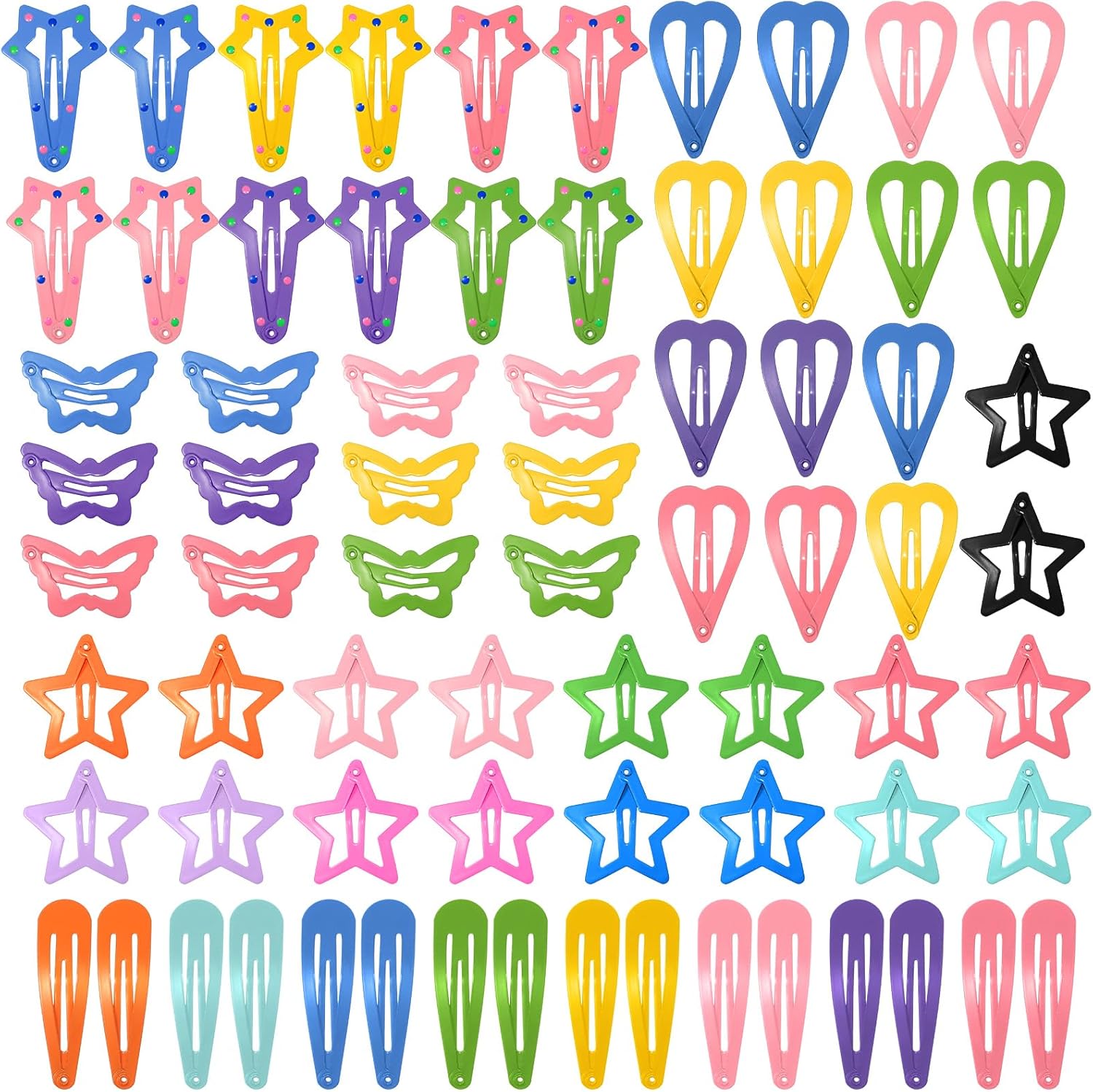 Obeoby 82 piece colorful metal snap hair clips set front view
