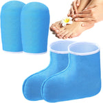 Geyoga paraffin wax mitts and booties front view of blue terry cloth spa gloves for hand and foot care.