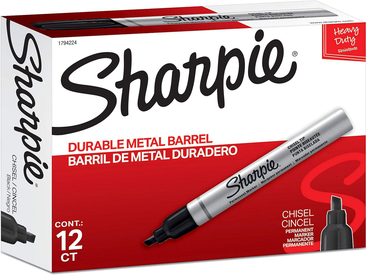 Sharpie metal barrel permanent markers front view box packaging