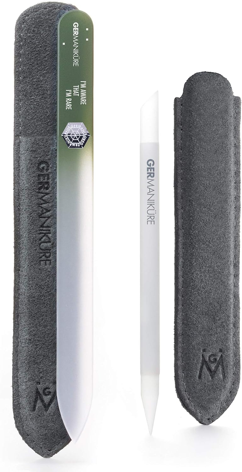 GERMANIKURE Crystal Glass Cuticle Stick & White Nail File Set in Suede Sleeves - Handmade in Czech Republic - Professional Manicure Supplies - Cuticle Pusher, Callus Remover - Ideal Nail Care Gift - Image 15