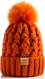 Womens Winter Ribbed Beanie Crossed Cap Chunky Cable Knit Pompom Soft Warm Hat - Image 12