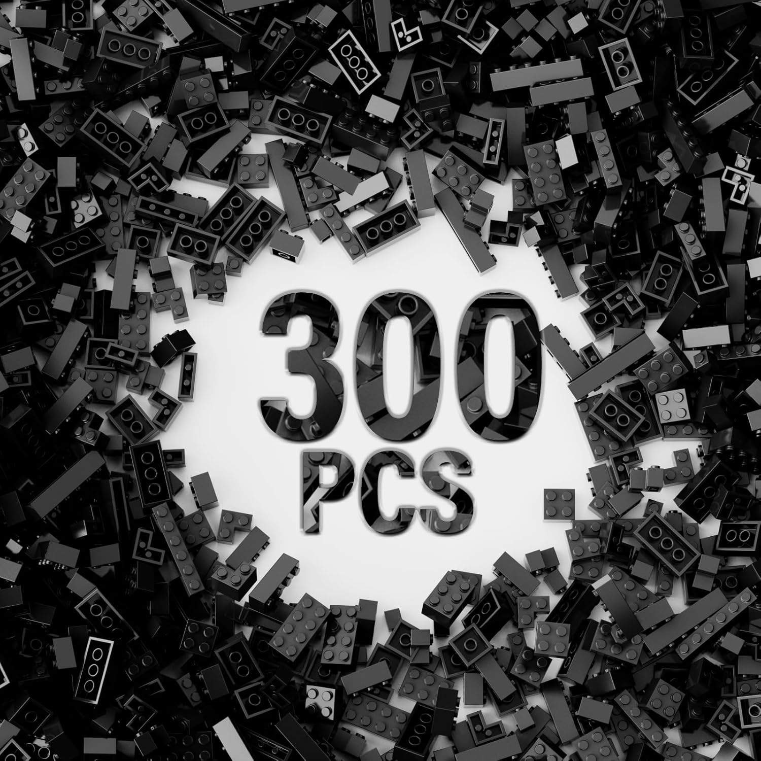 Yujhitp 300 Piece Black Bricks Bulk Assortment Pack front view