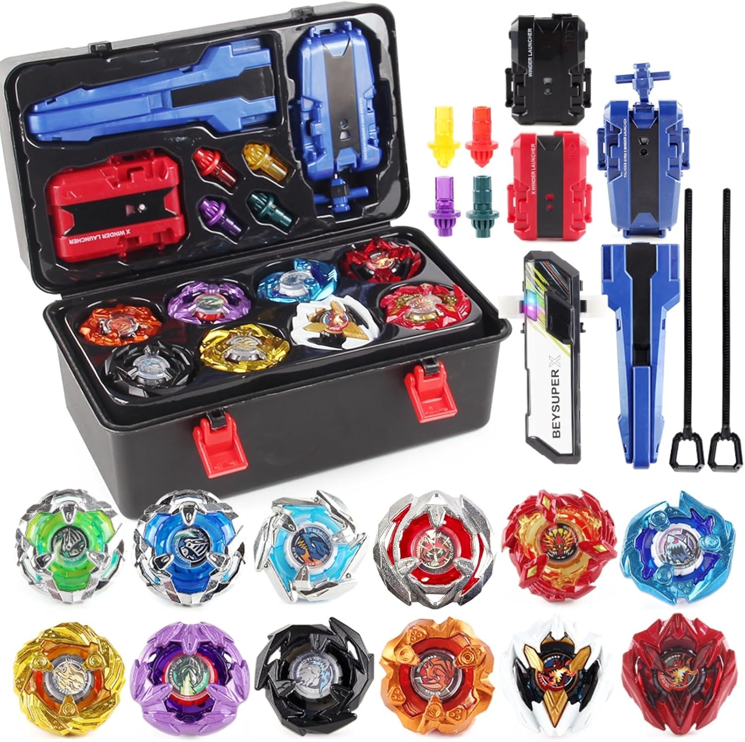 LJXTTDZS battling top set with 12 spinning tops front view