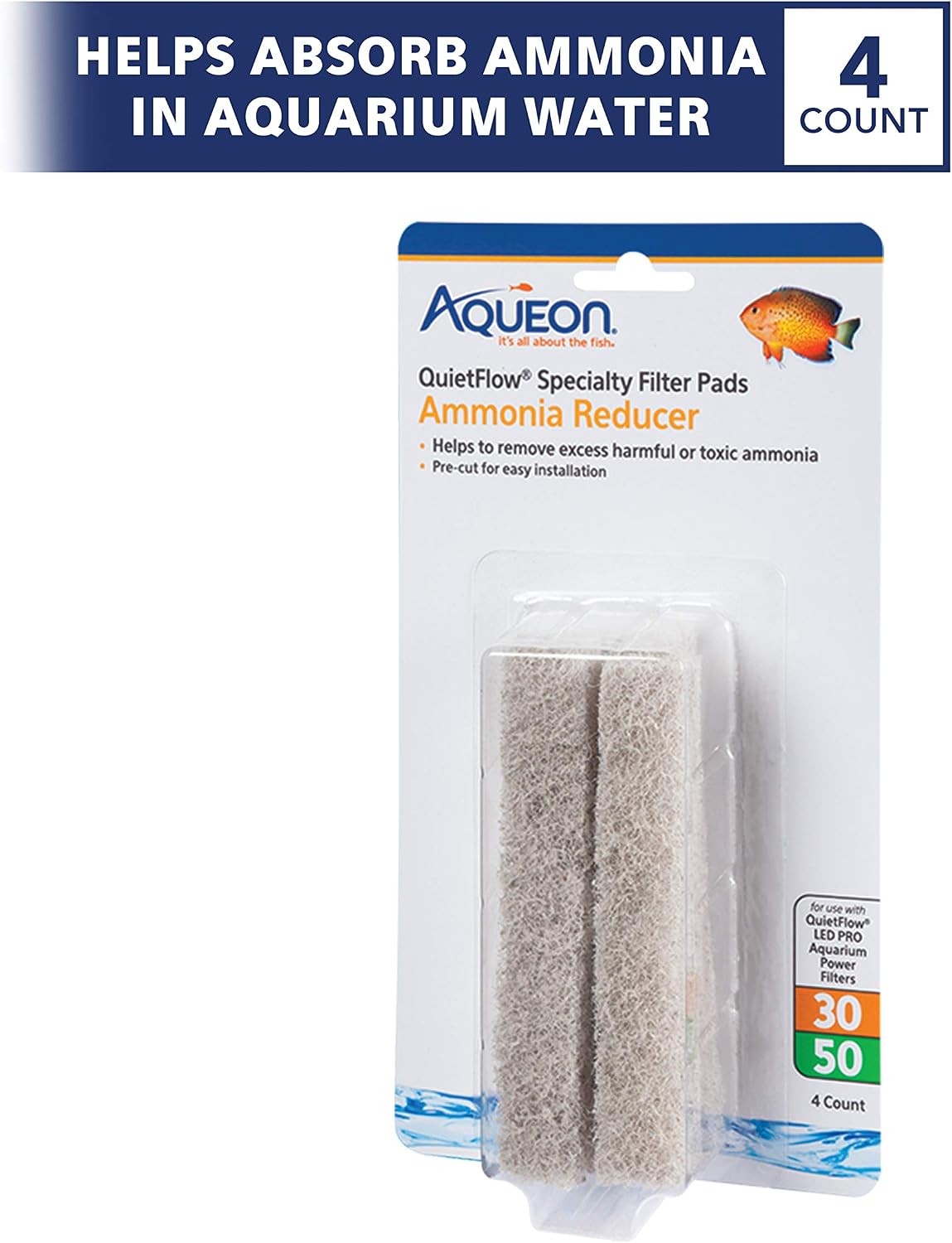Aqueon aquarium filter pads 4 count box layout