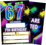 Eronm 7th Birthday Invitations pack front view showing the vibrant six seven theme graphic design