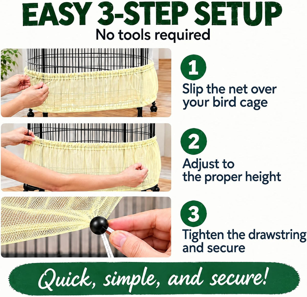 Shappy Bird Cage Net Cover Seed Catcher, 118 x 15 Inch/ 300 x 37 cm, Yellow - Image 5
