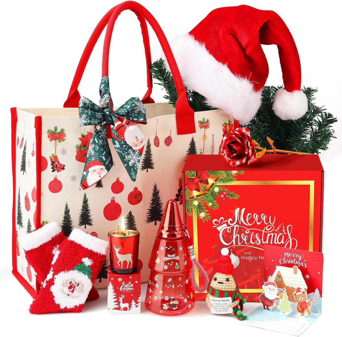 Mollywatr holiday gifts for women box set front view showing canvas tote bag and tumbler