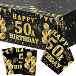 Labeol 50th birthday tablecloth set black and gold design front view