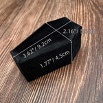 Beatilog coffin ring box angled perspective with rings inside