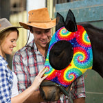 Detailed view of elastic horse mask fabric quality