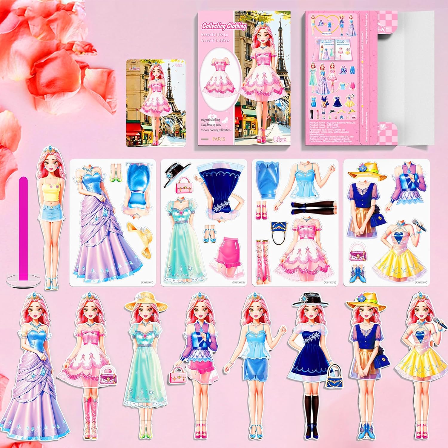 Daniel Axel magnetic dress up paper doll playset front view showing princess doll on stand