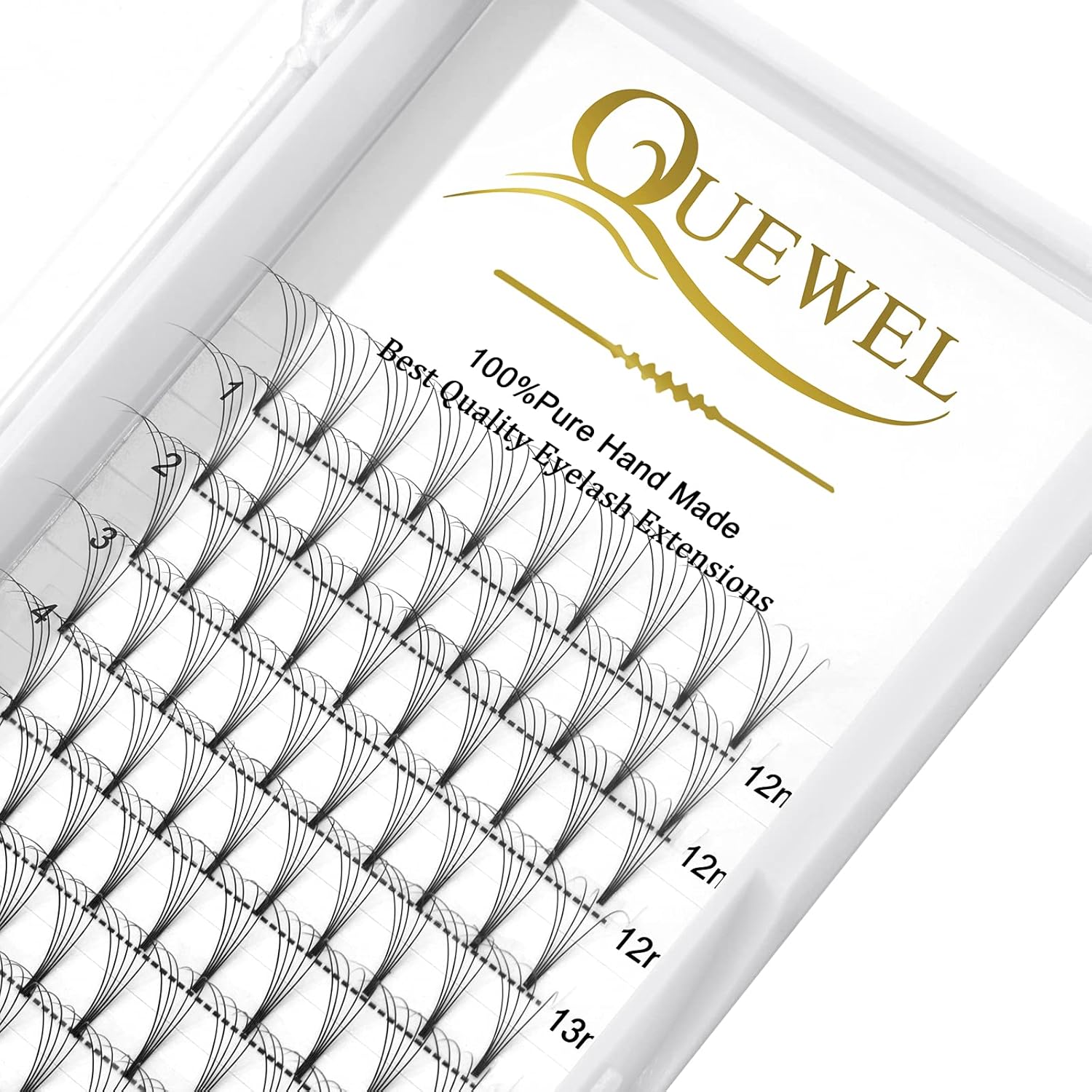 QUEWEL Premade Lash Fans, 5D Premade Fans Eyelash Extensions 0.07mm Thickness C Curl Mix12-15mm Volume Lash Extensions Short Stem Pre Made Fans Eyelash Extensions(5D 0.07C Mix12-15mm) - Image 1