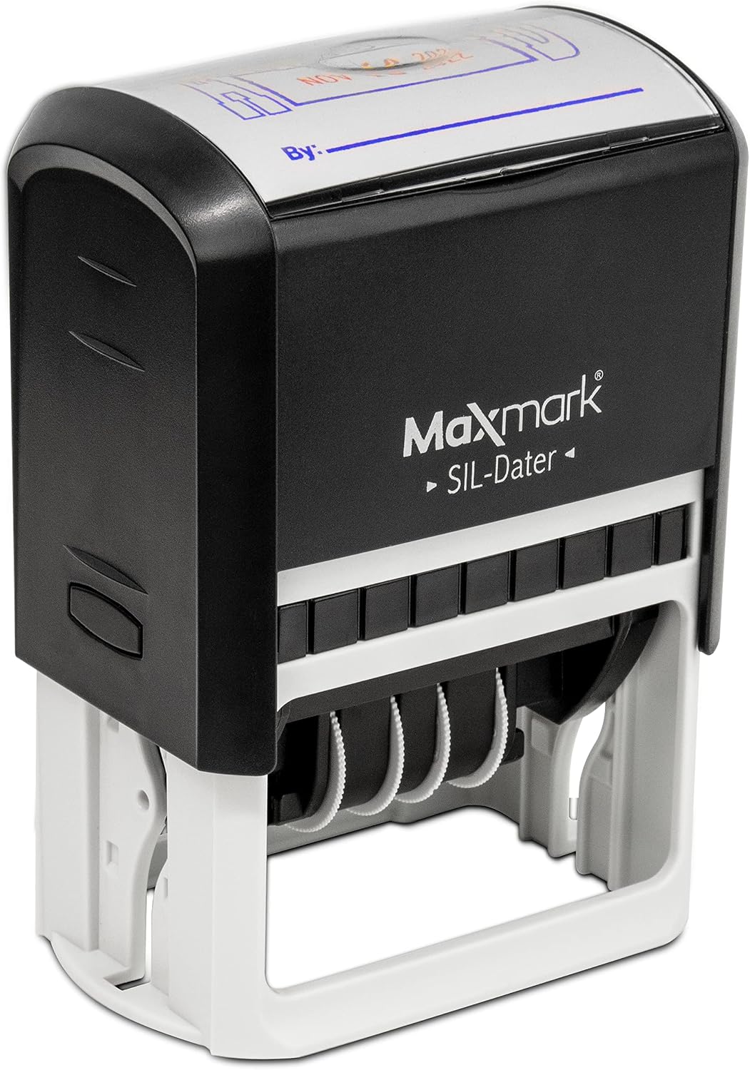 MaxMark office date stamp dual-color ink impression sample