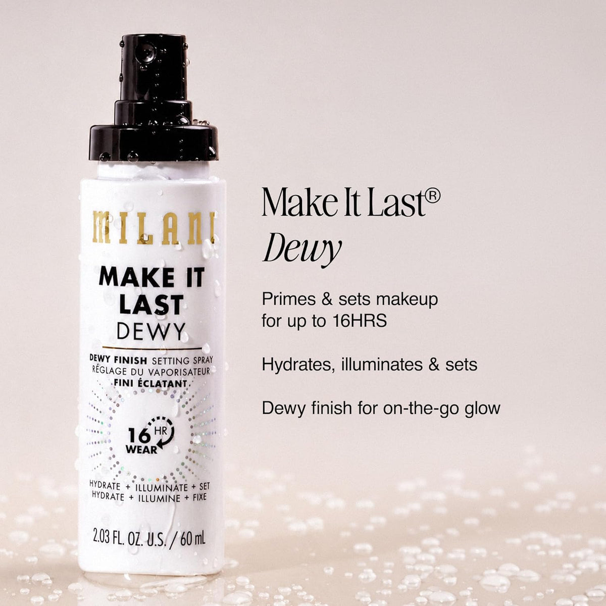 Milani Dewy finish moisturizing face spray bottle for glowing skin look