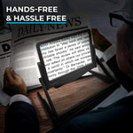 MagniPros page magnifier shown with detachable hands-free stand
