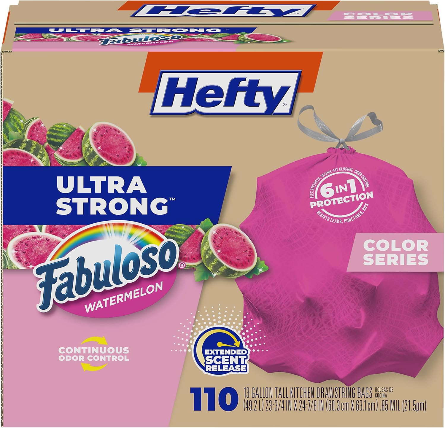 Hefty Ultra Strong 13 Gallon Trash Bags front view packaging