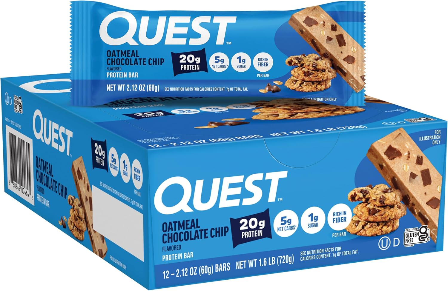 Quest Nutrition Oatmeal Chocolate Chip Protein Bars front box view