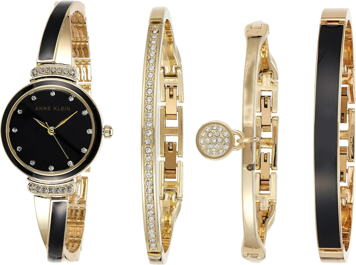 Anne Klein women watch front view of crystal accented bangle set