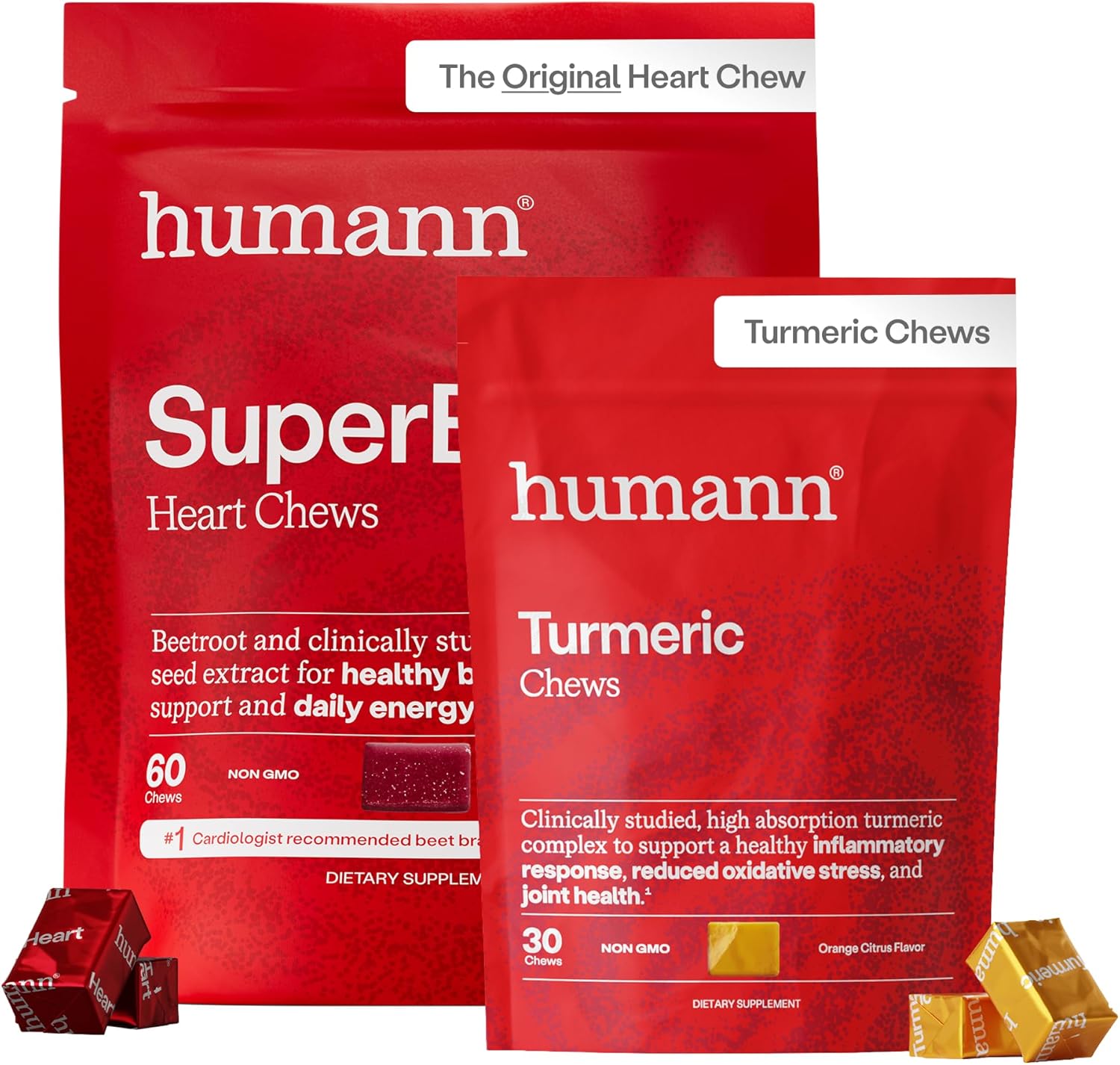 Humann SuperBeets Heart Chews & Turmeric Chews, Beetroot and Turmeric Supplement, High Absorption Curcumin Complex, Nitric Oxide Support, 90 Count - Image 1