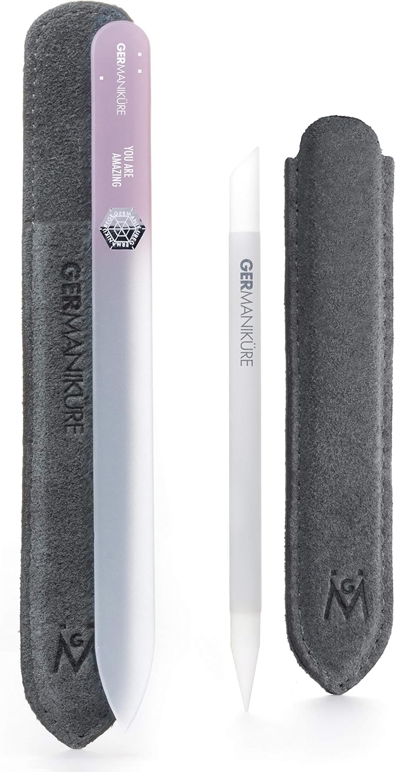 GERMANIKURE Crystal Glass Cuticle Stick & White Nail File Set in Suede Sleeves - Handmade in Czech Republic - Professional Manicure Supplies - Cuticle Pusher, Callus Remover - Ideal Nail Care Gift - Image 11