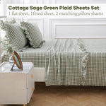 K Masaniji checkered cotton bed sheet set flat lay