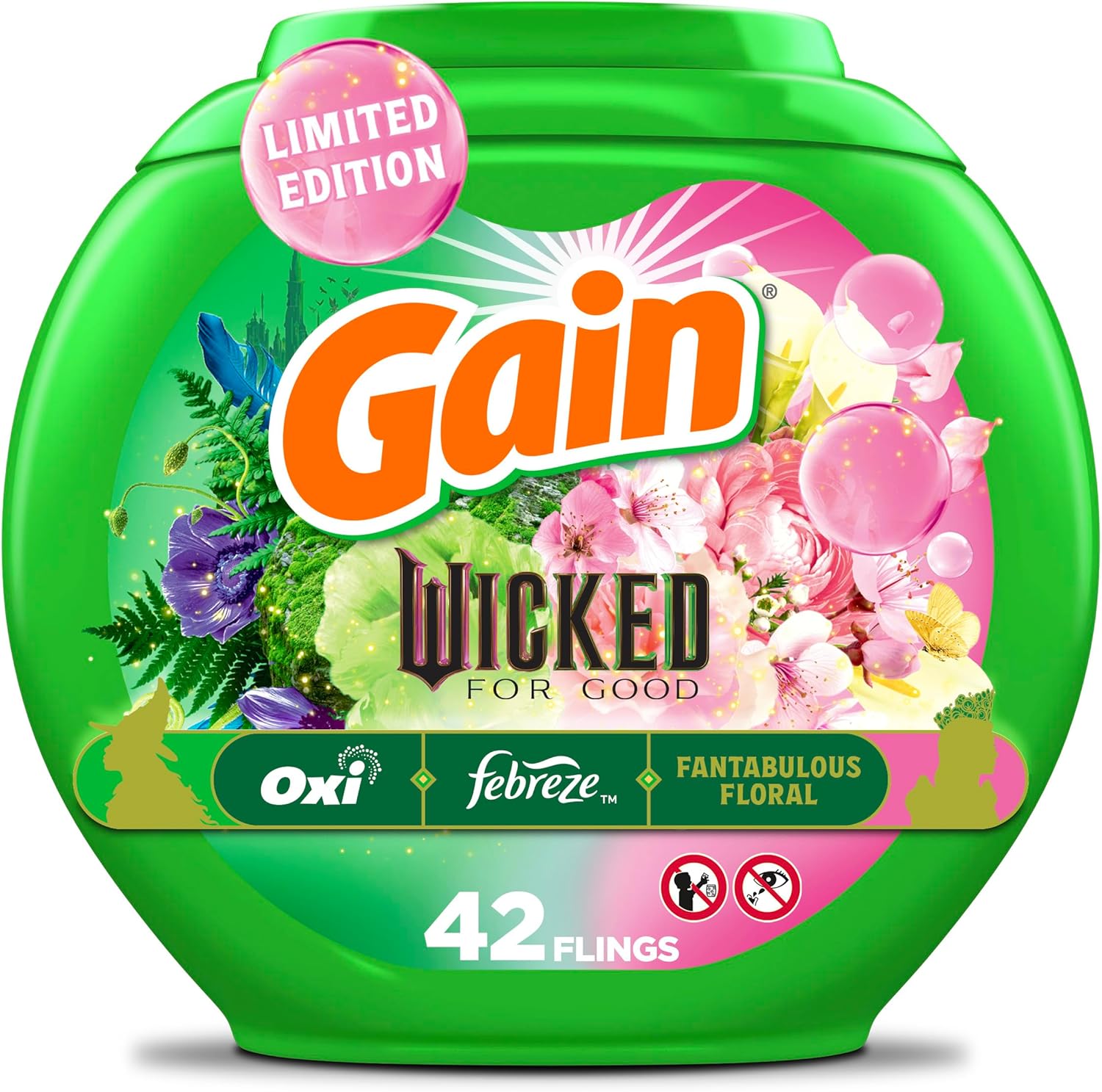 Gain Flings Wicked For Good laundry detergent tub front view