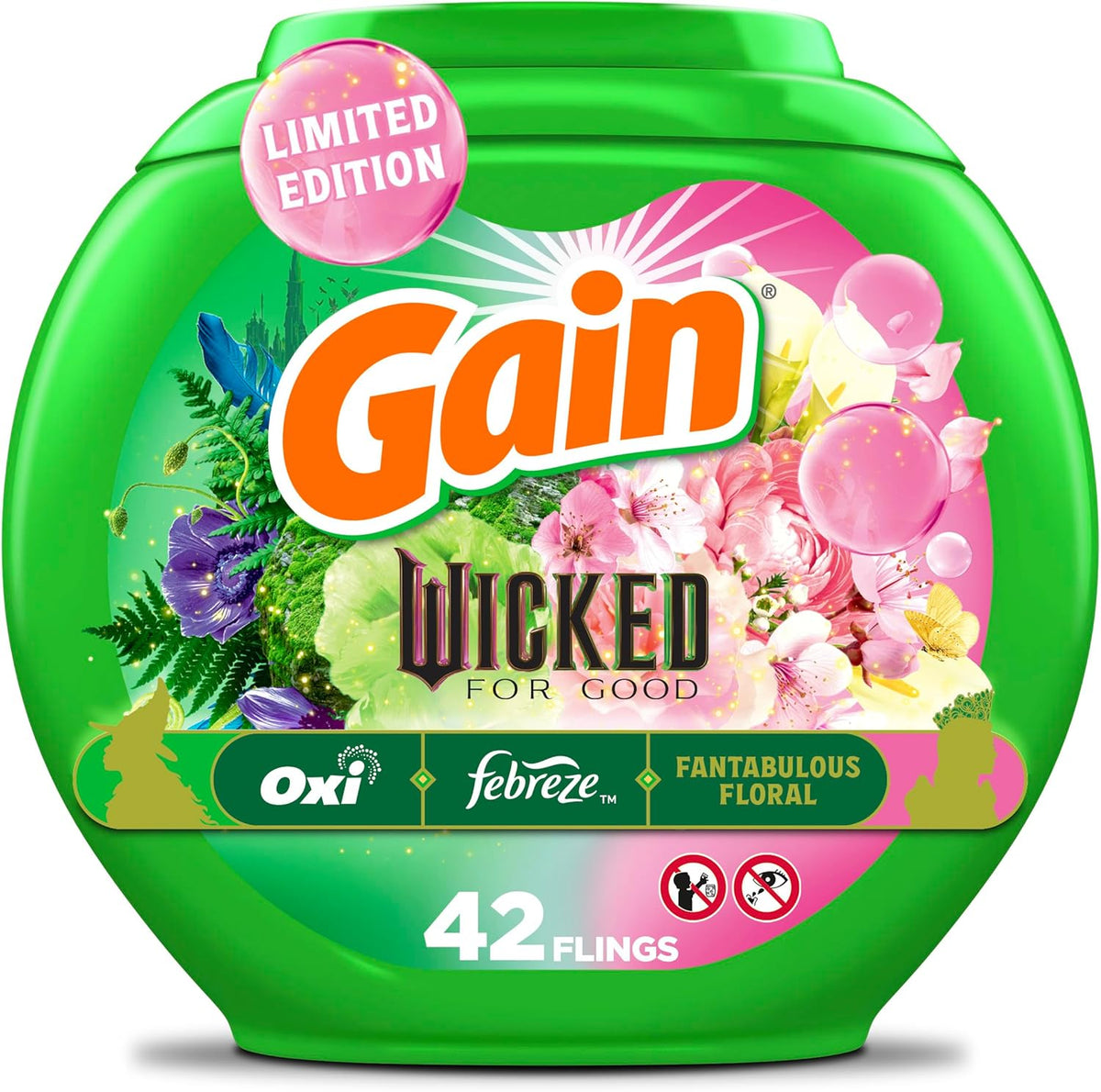 Gain Flings Wicked For Good laundry detergent tub front view