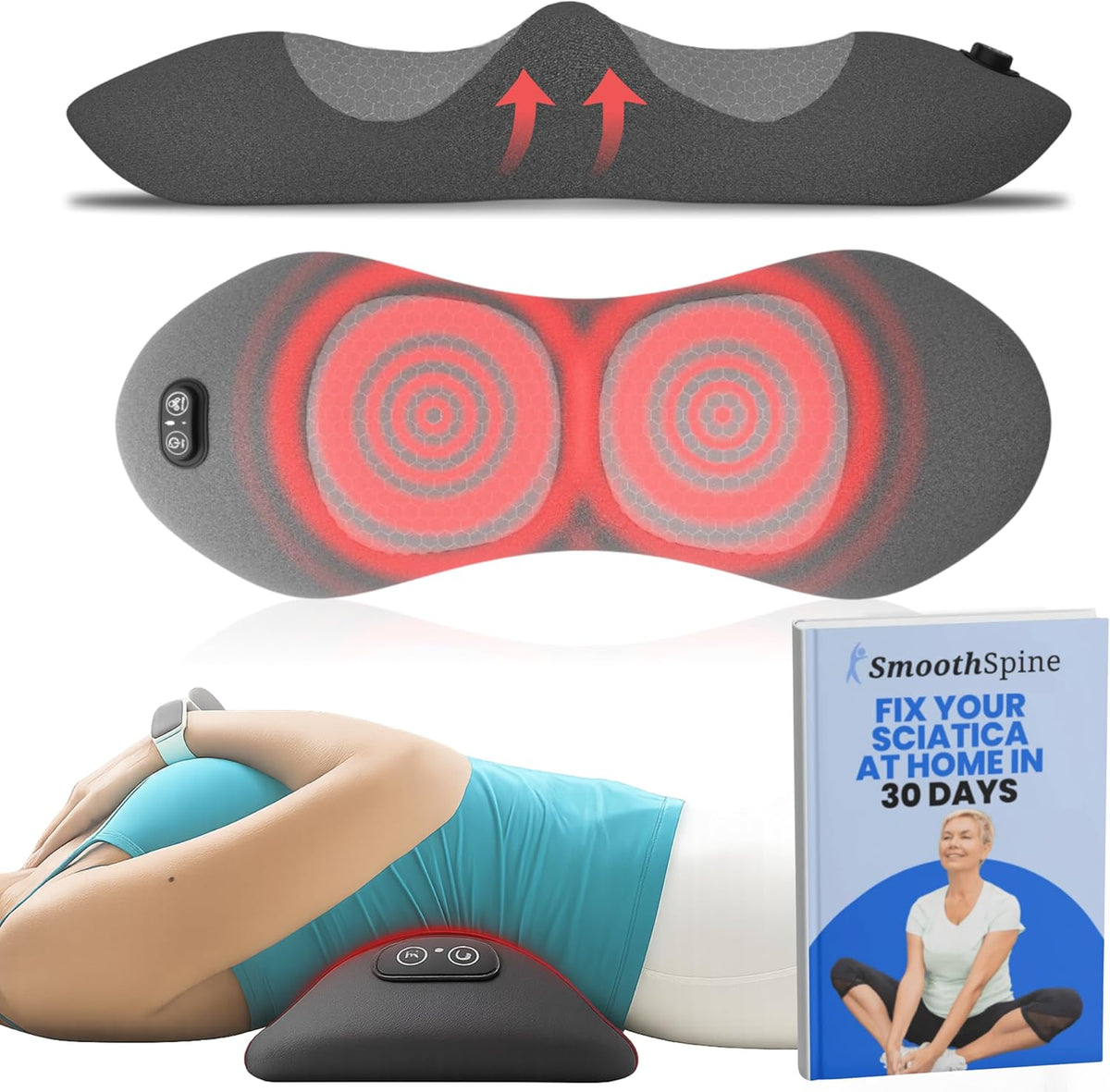 SmoothSpine Triple Fusion Back Massager front view with heat setting