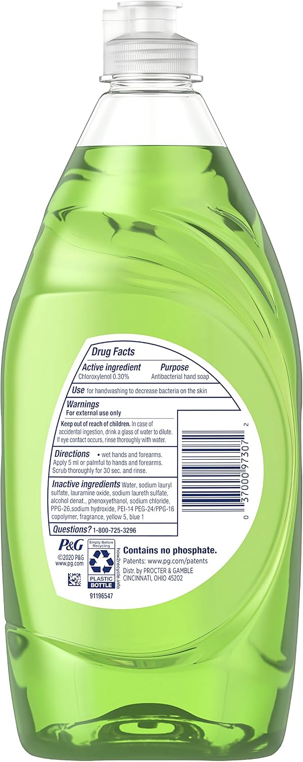 Dawn apple blossom dish soap product label close up