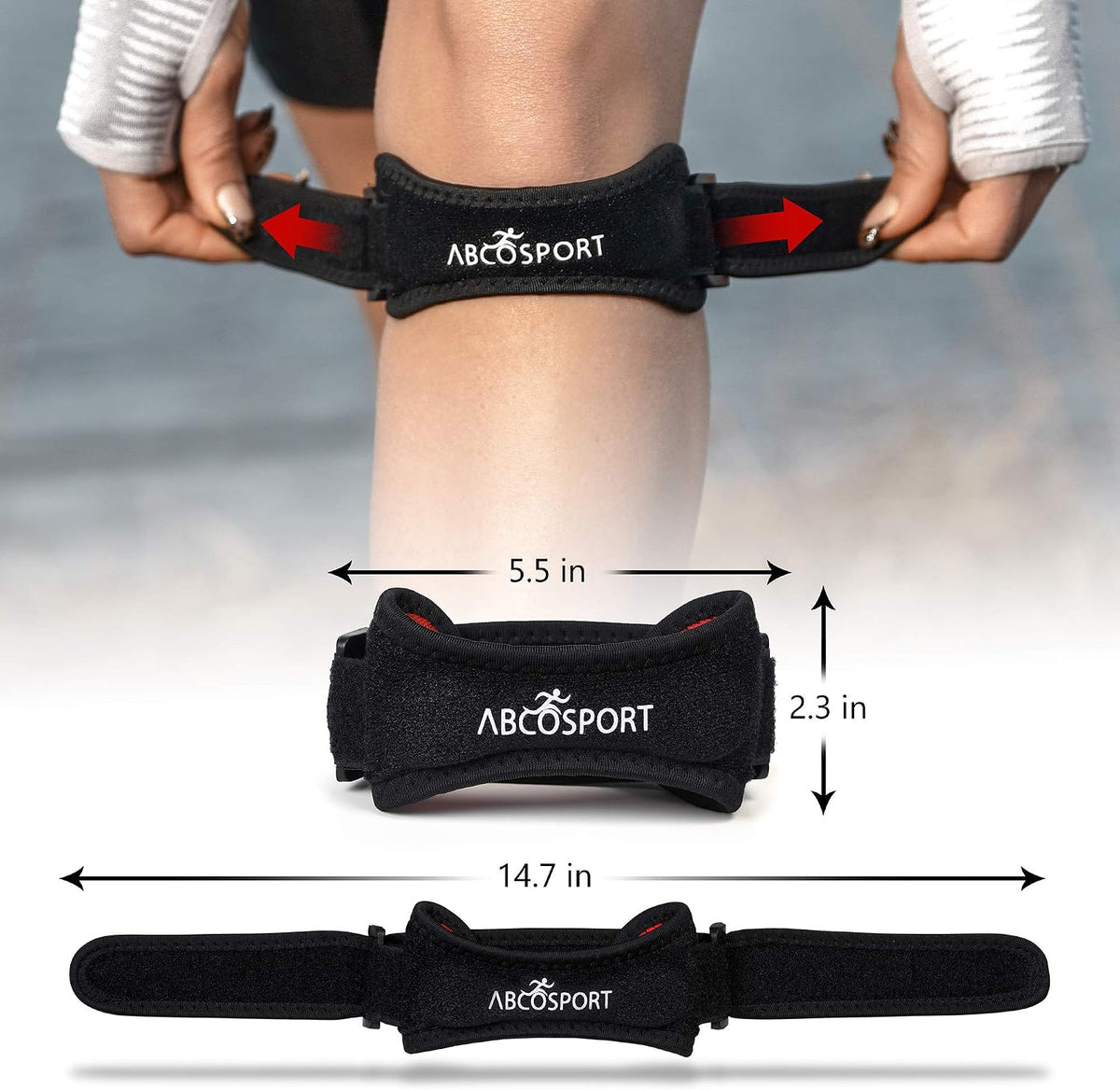 Abco Tech patella strap showing hook and loop adjustable fastener