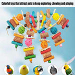 Handmade non-toxic bird cage enrichment chewing accessory showcasing textured wood segments.
