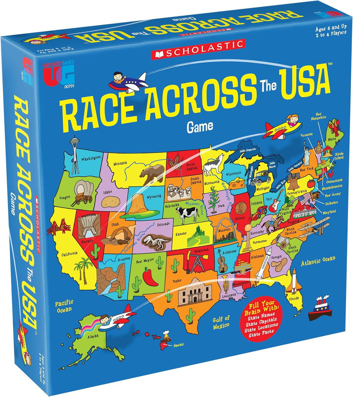 University Games Scholastic Race Across the USA colorful US map game board setup