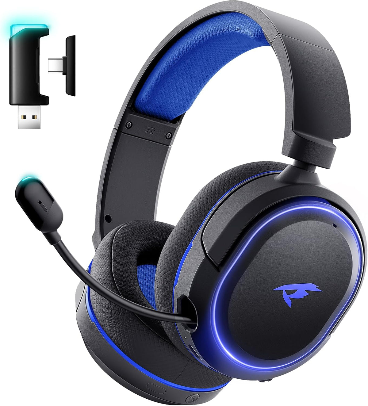 Wireless Gaming Headset, 7.1 Surround Sound, 2.4GHz USB Gaming Headphones with Bluetooth 5.4, 100H Battery, ENC Noise Canceling Mic, RGB Light, Wireless Headset for PC PS5 PS4 Mac Switch (Black-White) - Image 11