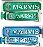 Marvis Classic Strong Mint and Aquatic Mint Toothpaste Set front view luxury imported oral care