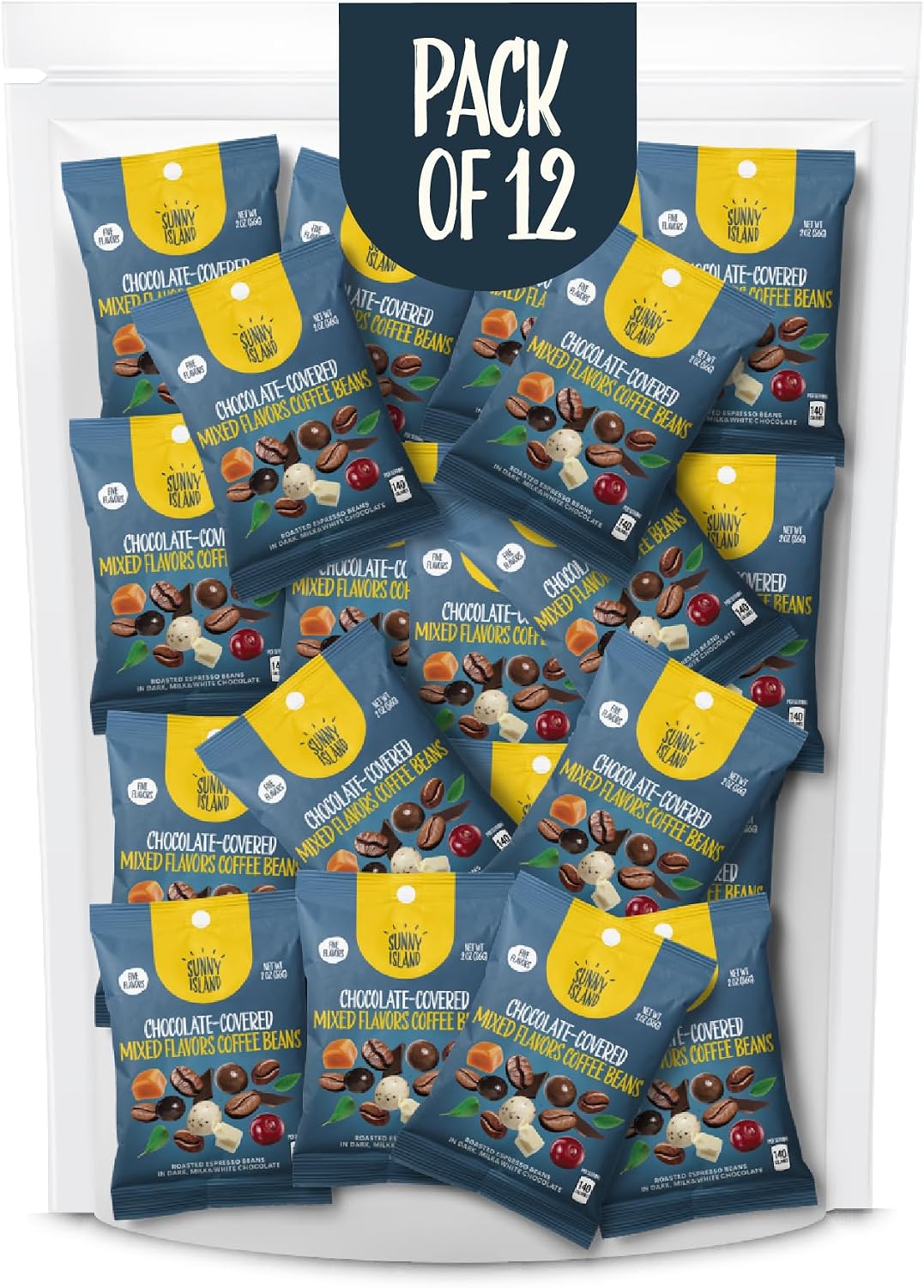 Chocolate Covered Espresso Coffee Beans | Pack of 12, 2 Ounces Pouch | 5 Mixed Flavors | 24oz total - Image 4