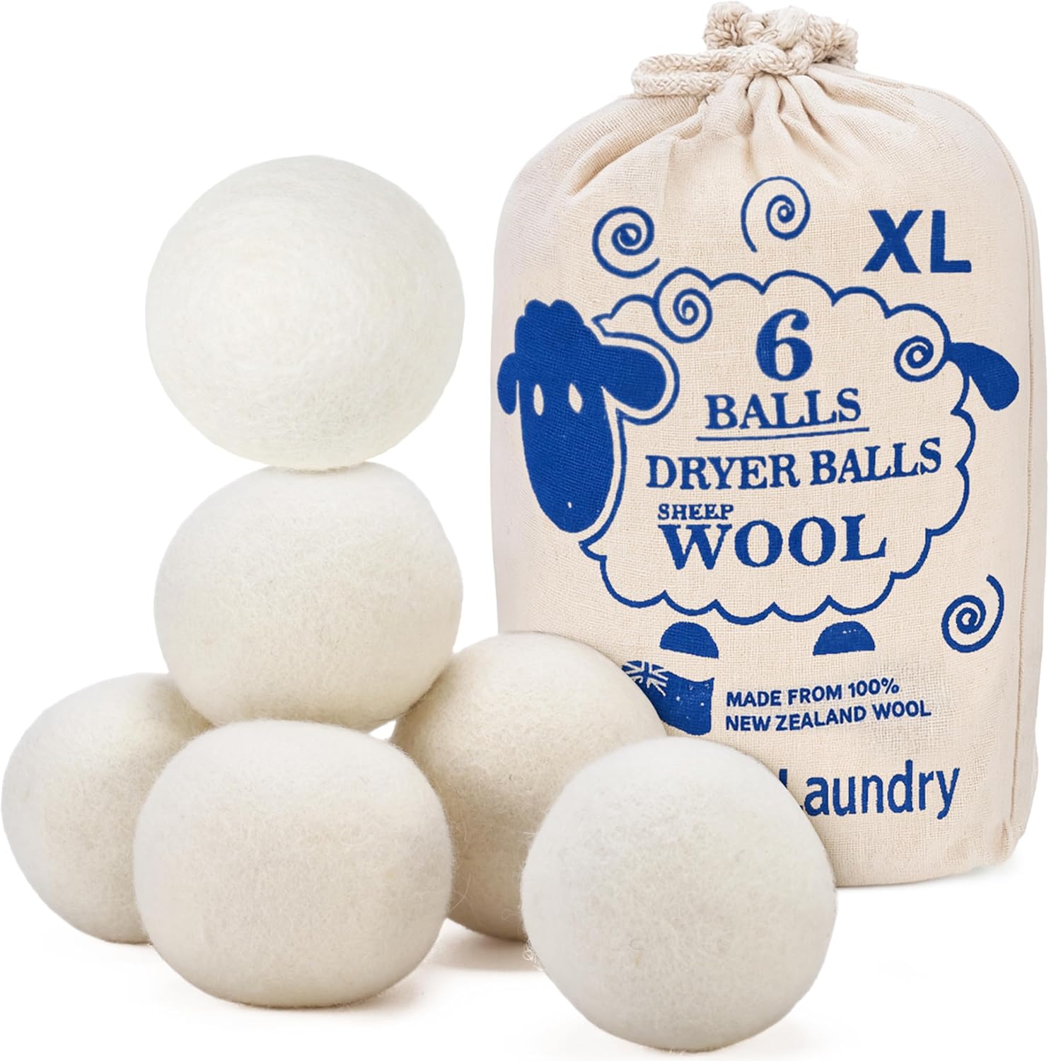 Handy Laundry Wool Dryer Balls pack of 6 front view for eco-friendly laundry.