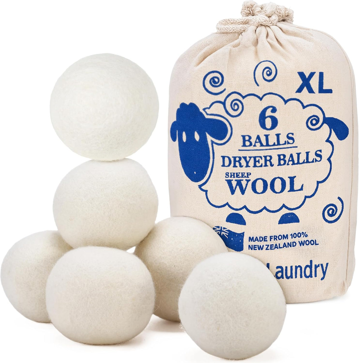 Handy Laundry Wool Dryer Balls pack of 6 front view for eco-friendly laundry.