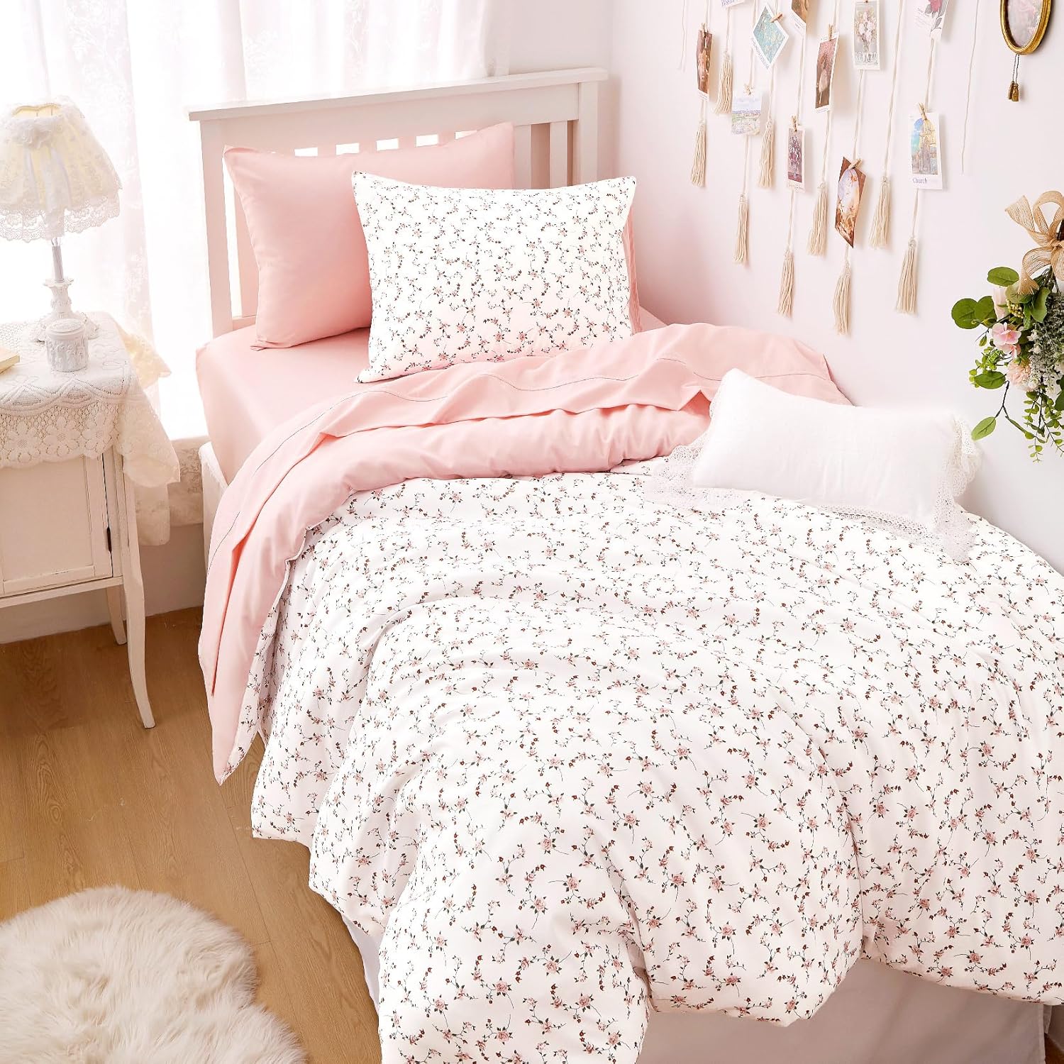 Wake In Cloud floral comforter set pink cottagecore style front view