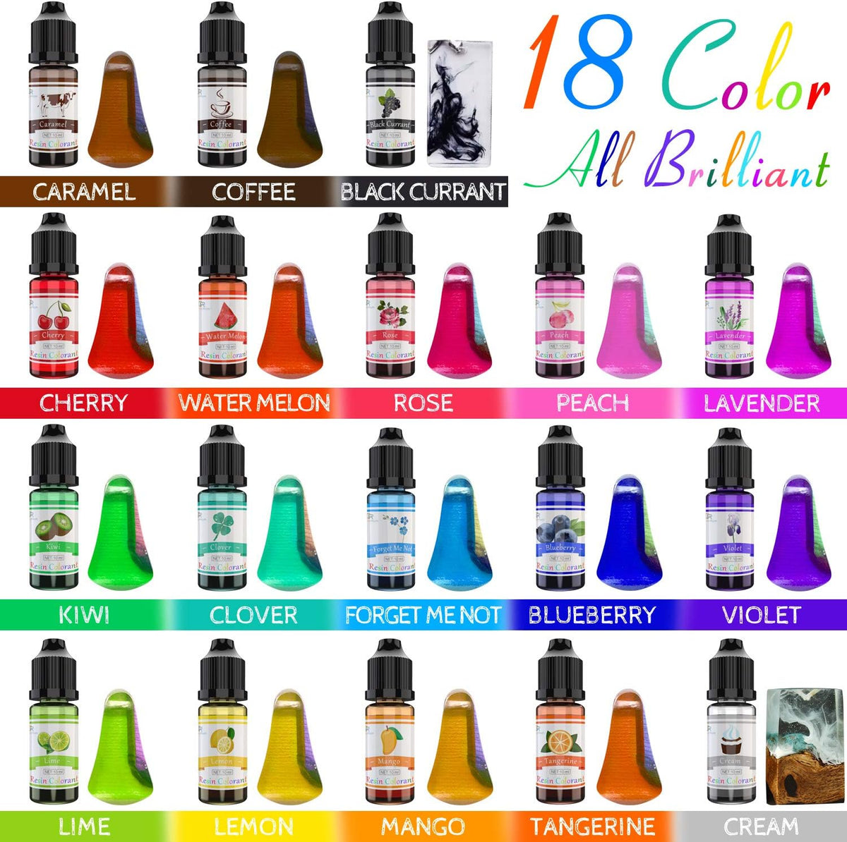 Epoxy Resin Pigment - 18 Color Liquid UV Resin Dye for Coloring, DIY Art Jewelry Making - Concentrated Colorant for Paint, Crafts - 0.35 oz/10ml Each - Image 2