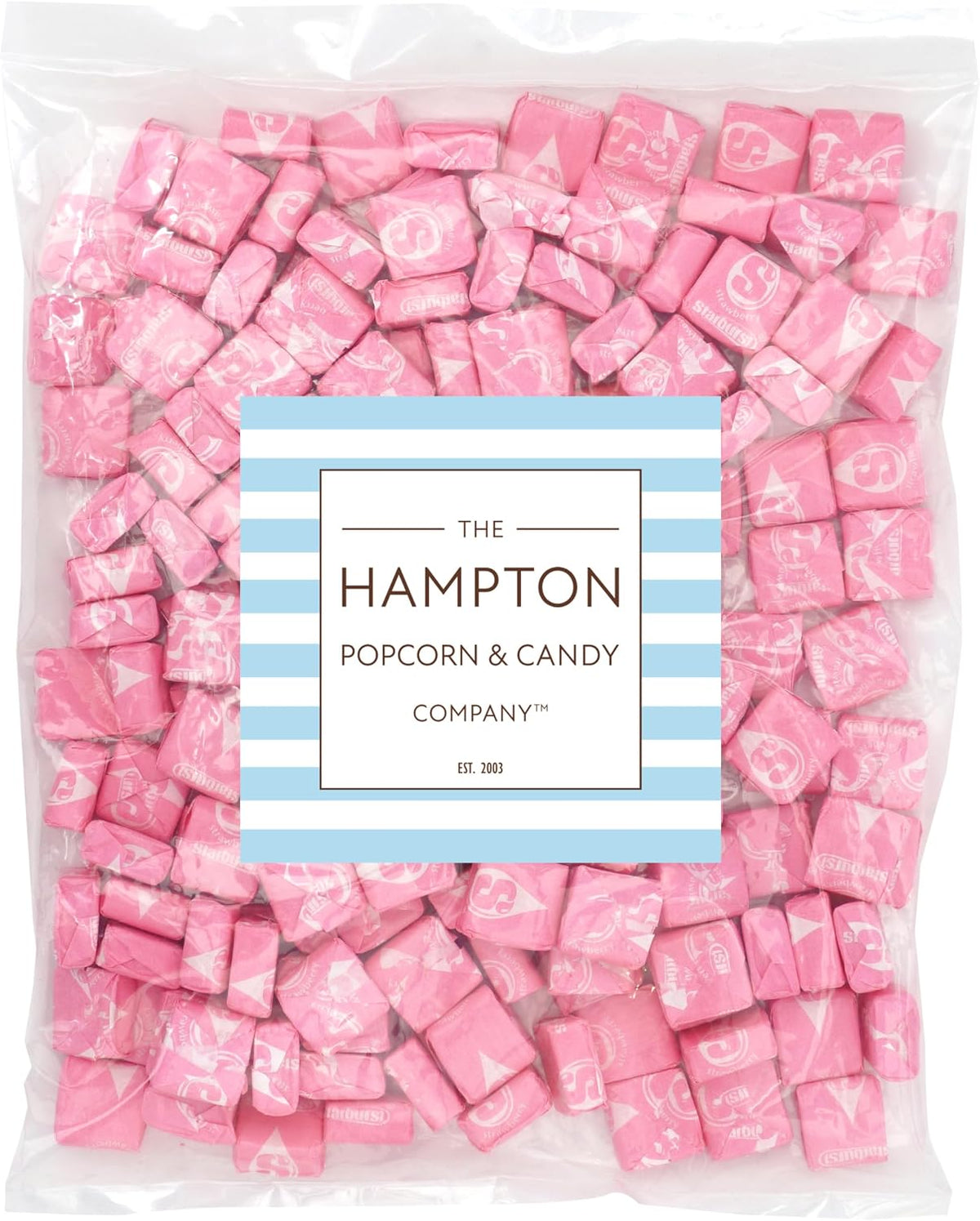 Imported strawberry flavored pink candy pieces individually wrapped