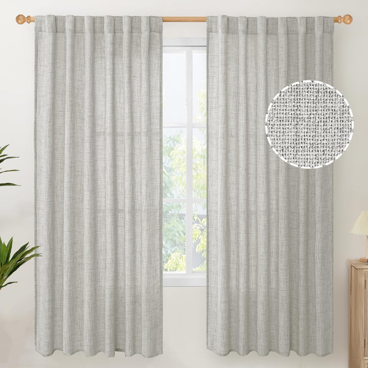 YoungsTex light grey linen curtains front view window drapes