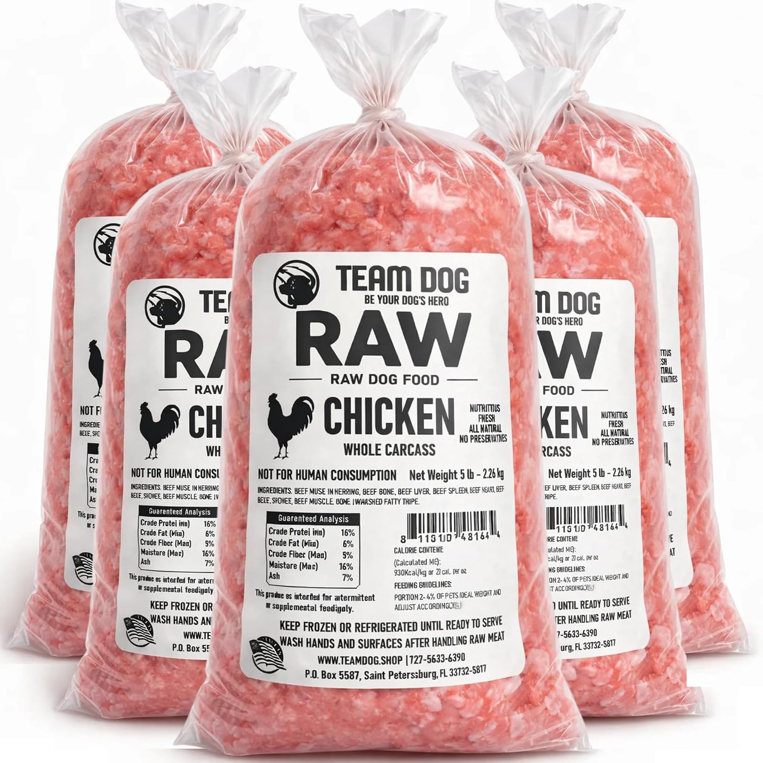 Team Dog Raw Chicken for Dogs 5 lb roll front view