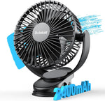 Svinkal USB personal clip on fan front view showing black protective grill and sturdy dual purpose clamp base.