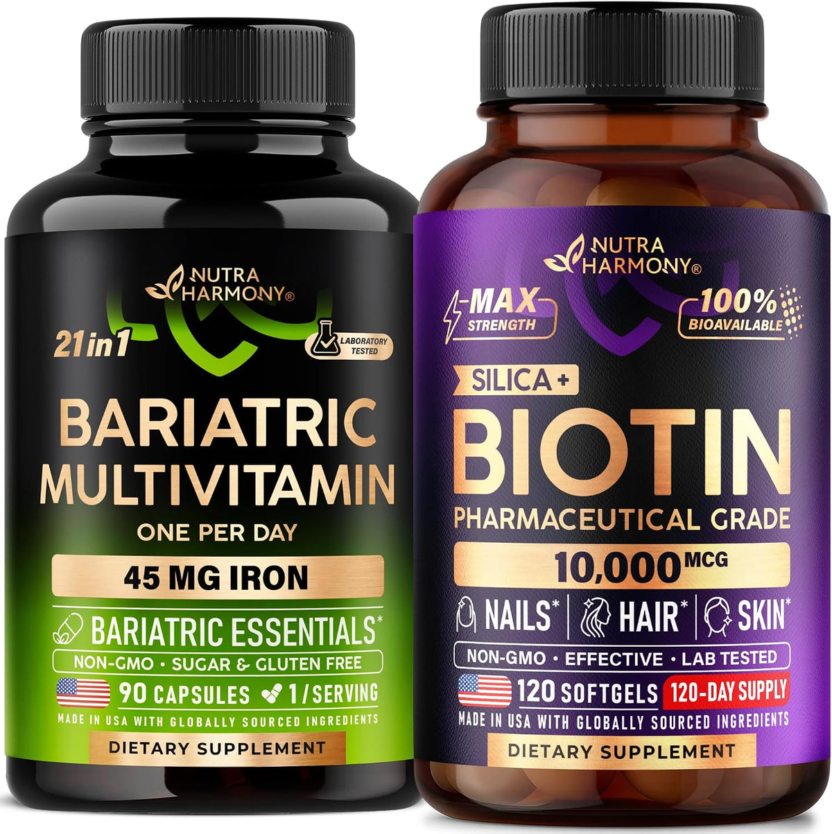 Nutraharmony Bariatric Multivitamin Capsules and Biotin front view bottle