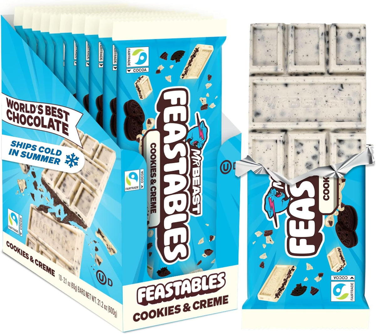 MrBeast Feastables Milk Chocolate Bar, King Size, 10 Count, Fairtrade Cocoa | Candy bars, ships cold, clean ingredients, no additives, sharable, snacks, desserts, gifts, Halloween - Image 9